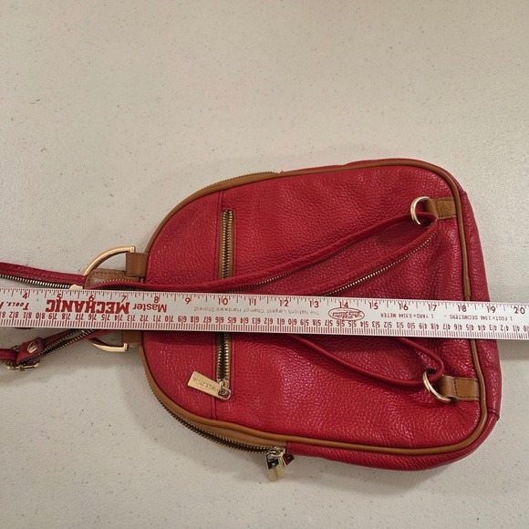 Valentina Red Pebbled Italian Leather Sling Backpack Convertible Small Bag - Picture 10 of 10
